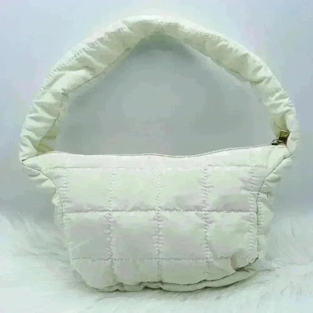 Woman’s Cloud Feel Puffer Quilted Shoulder Bag in Cream White
